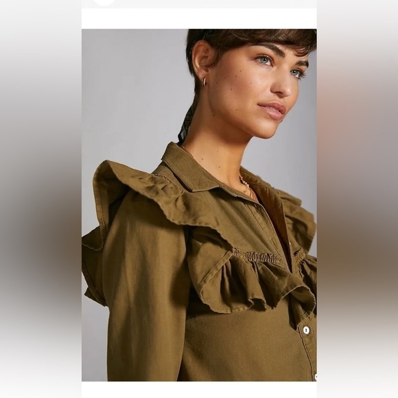 Anthropologie Pilcro Ruffled Chambray Buttondown Medium - Picture 5 of 10